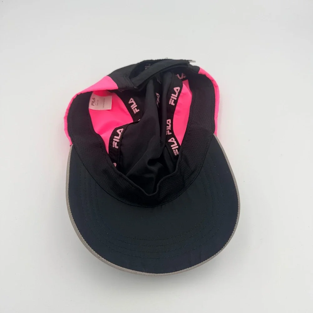 Fila Sport Running Hat Black Neon Pink Reflective Trim Adjustable Cap